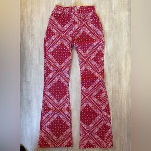 revice denim bandana print flared jeans red